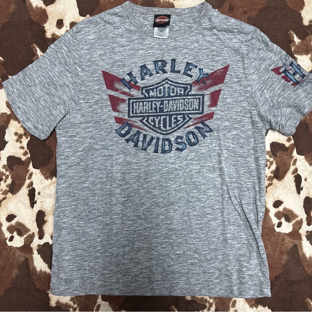 Harley-Davidson Gray Heather Short Sleeve Tee with Red and Navy Logo
